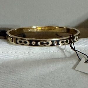 Coach Signature Enamel Bangle Bracelet Gold Tone Crystal Accents NWT
